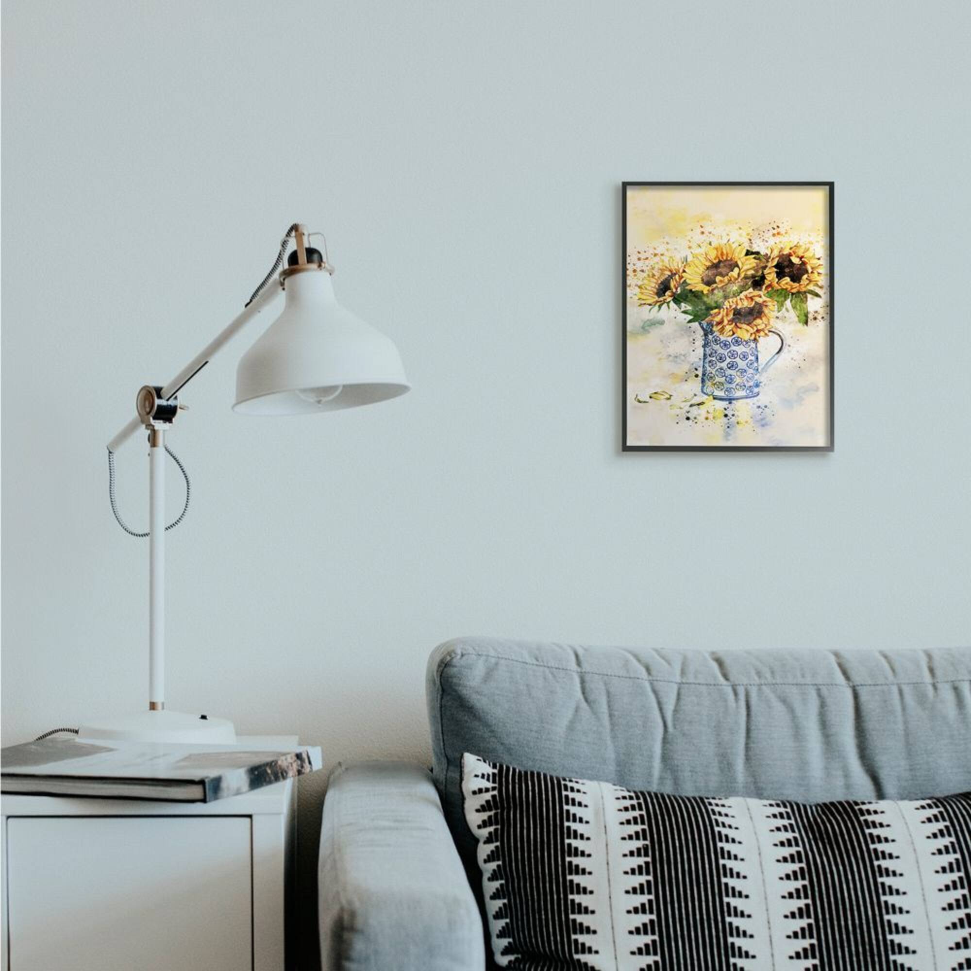 Stupell Industries Sunflower Assortment in Blue Patterned Pitcher Framed Wall Art